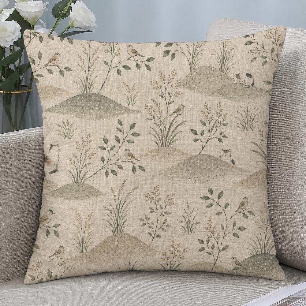 Style Japanese Natural Handdrawn Cushion Cover Cushion Covers Natural Linen Breathable Sofa Bedroom Decor Pillowcase