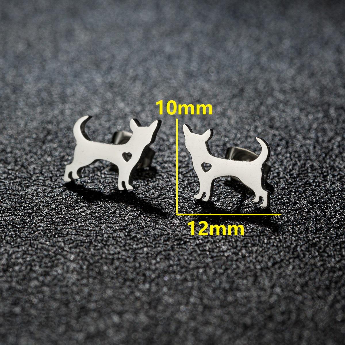 

New In Chihuahua Stainless Steel Ear Piercing Earrings For Women Cute Dog Studs Love My Pet Animal Earrings Zircon Party Gift rose gold