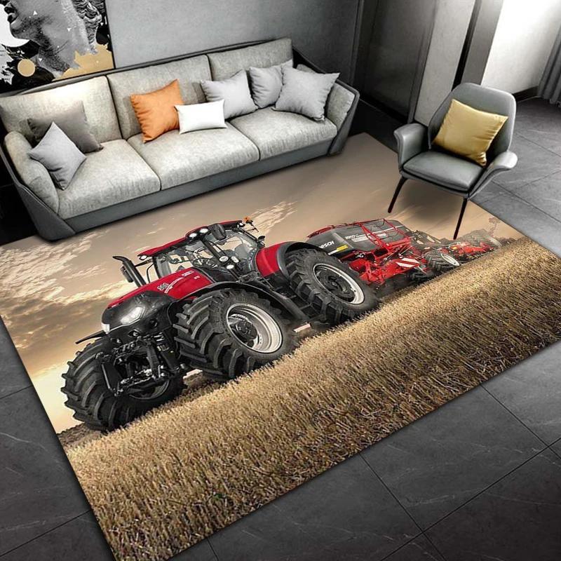Car Tractor Series Pattern Truck Area Rug,Carpet Rug for Home Living Room Bedroom Sofa Doormat Decor,kids Non-slip Floor Mat 3D