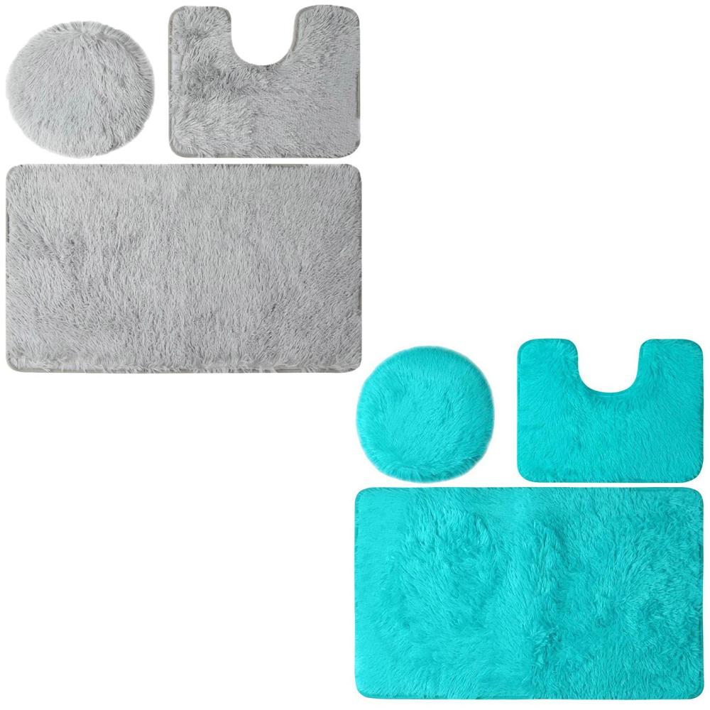

Washable High Quality Home Decor Pedestal Rug Bathroom Mat Set Toilet Seat Lid Cover Bath Mats