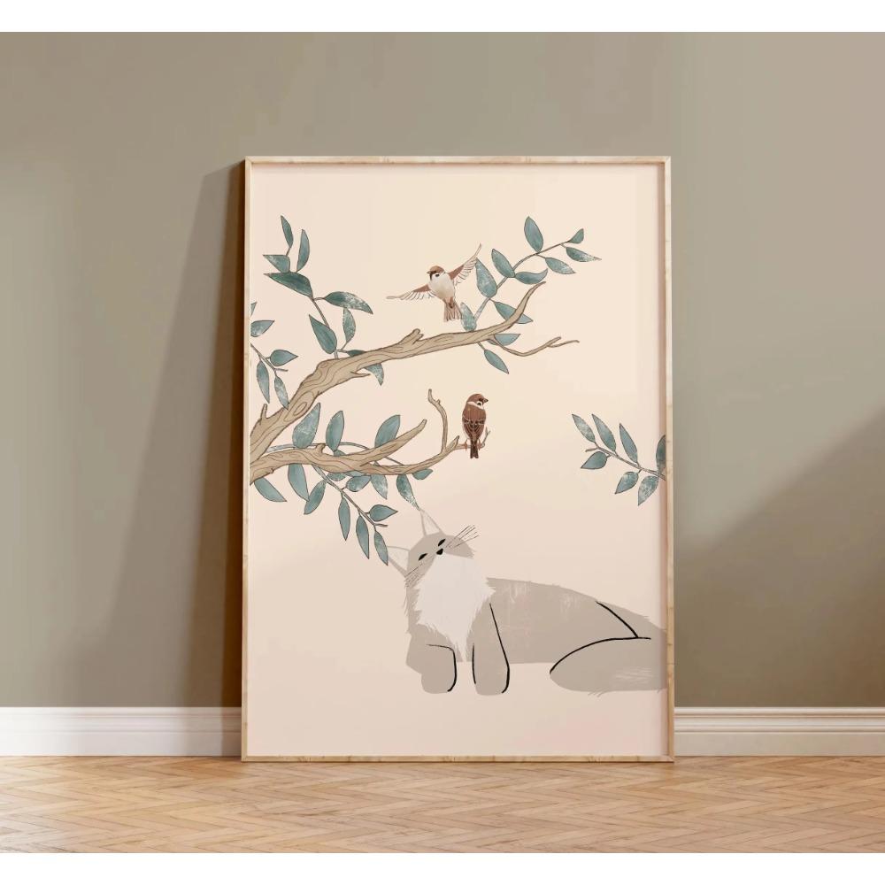 Watercolor Cute Kittens Potted Plant Canvas Print Cartoon Green Plants Animals Wall Art Postes for Modern Living Room Home Decor