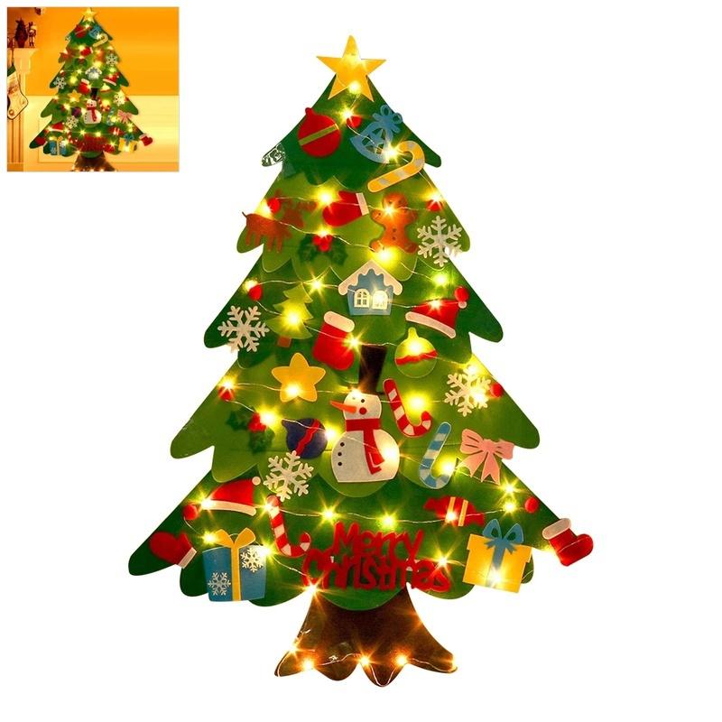 Christmas Tree DIY Soft Christmas Tree with Ornaments and String Light Christma Decorations Santa Claus Xmas Tree
