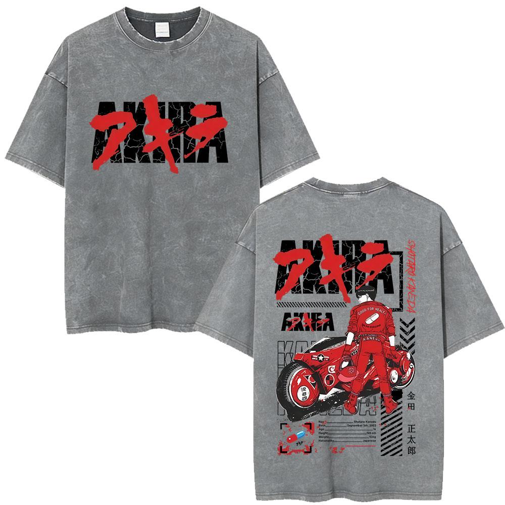 Anime Akira Vintage Washed T Shirts 90s Japanese Manga Shotaro Kaneda Tshirt Men Women Clothing Oversized Tshirts Streetwear