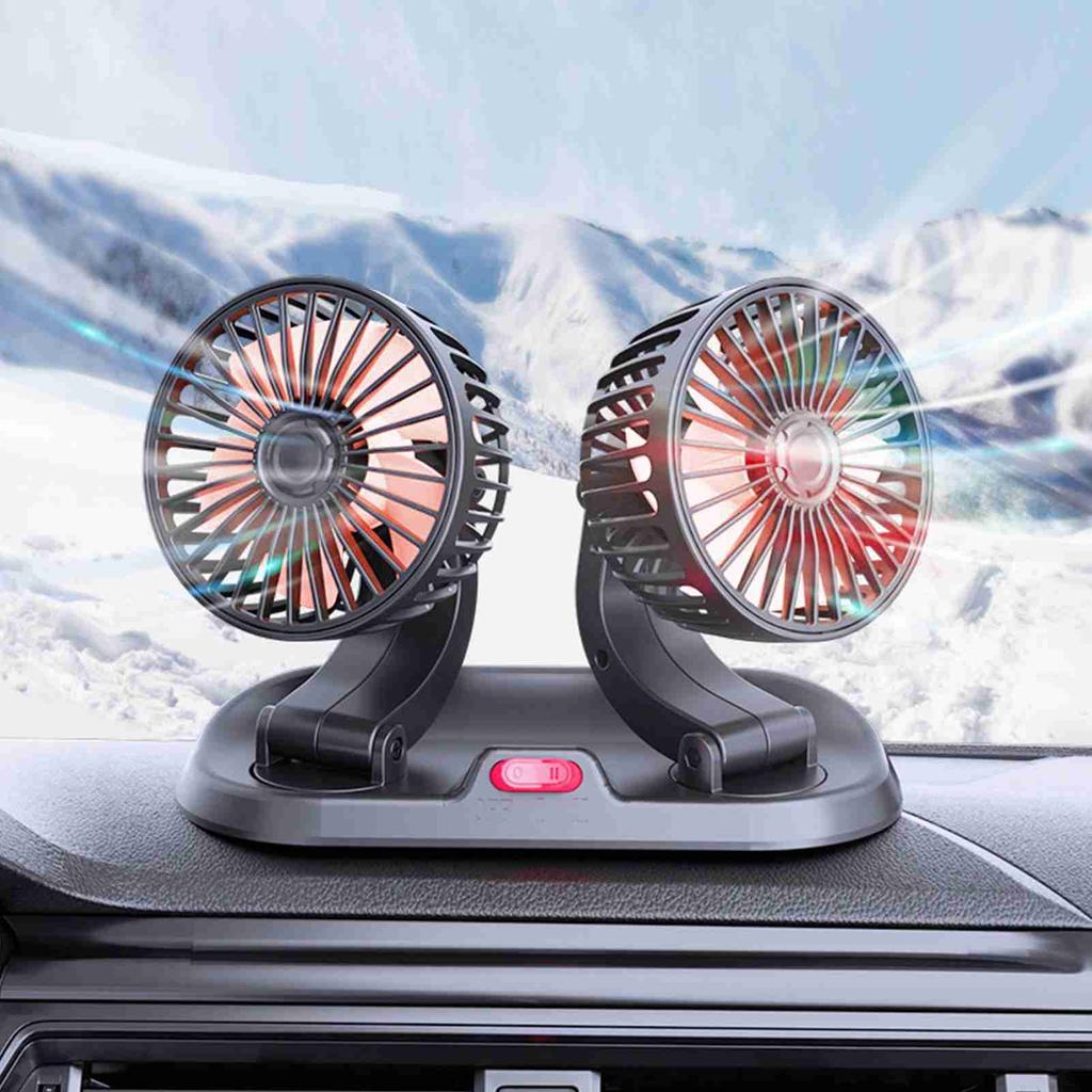 Car Cooling Fan Dual Head Adjustable Cigarette Lighter Connector Multifunction Air Circulator for