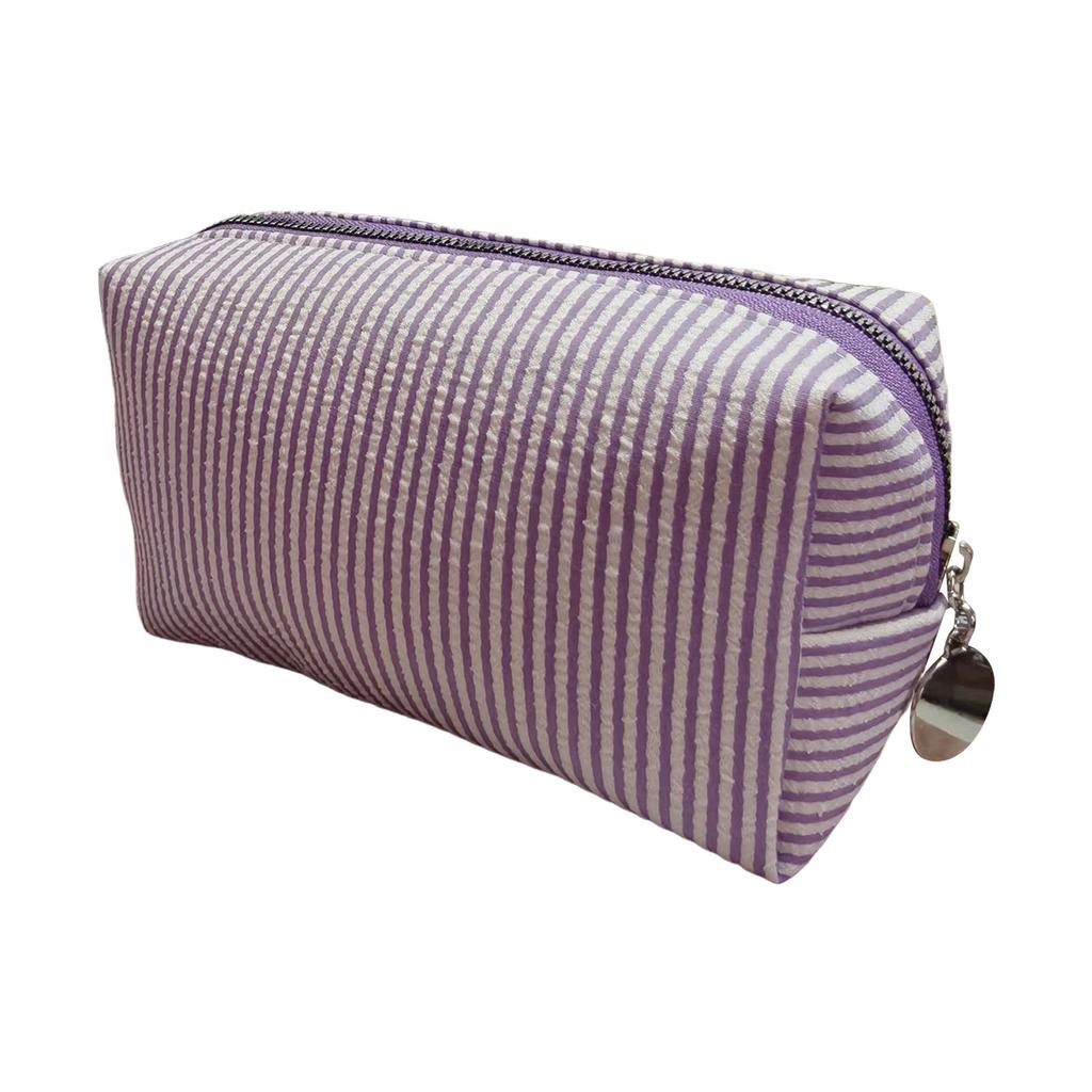 Striped Embroidery Makeup Bag Travel Cosmetic Organizer Waterproof Portable Toiletry Pouch For Women
