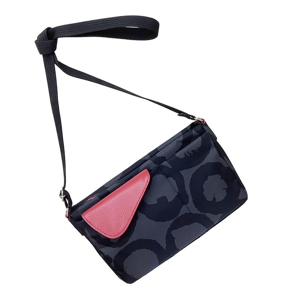 

[HARUBE] Киотская сумка через плечо Naniwaya из легкого нейлона, Crossbody, Окрашенная вручную мастером, Красивый дизайн для женщин, #E6-695 [Круг] (Серый х Красный)