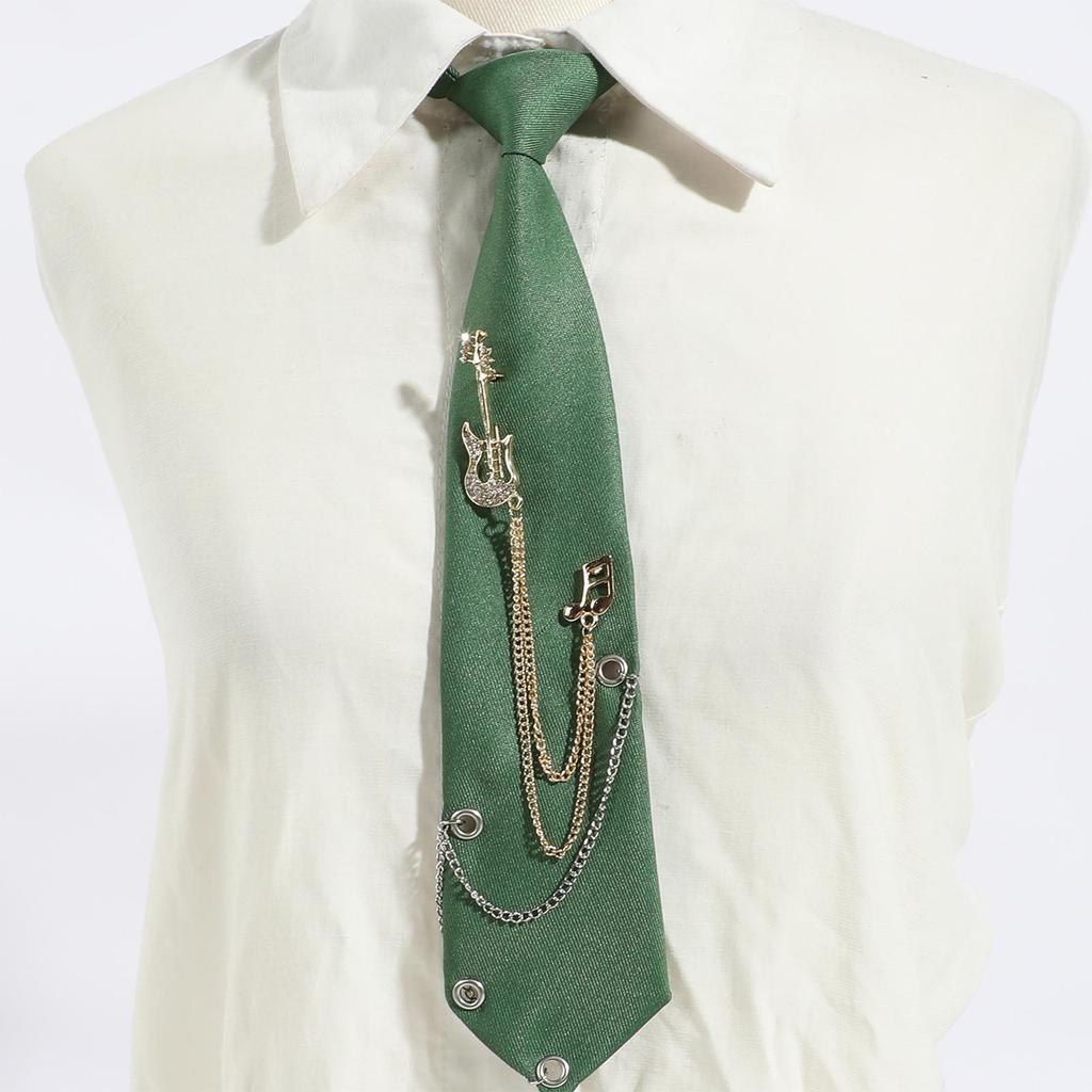 Punk Metal Guitar Chain Tie for Music Lovers and Fashion Enthusiasts Adjustable Pre Tied Necktie for Concerts Parties