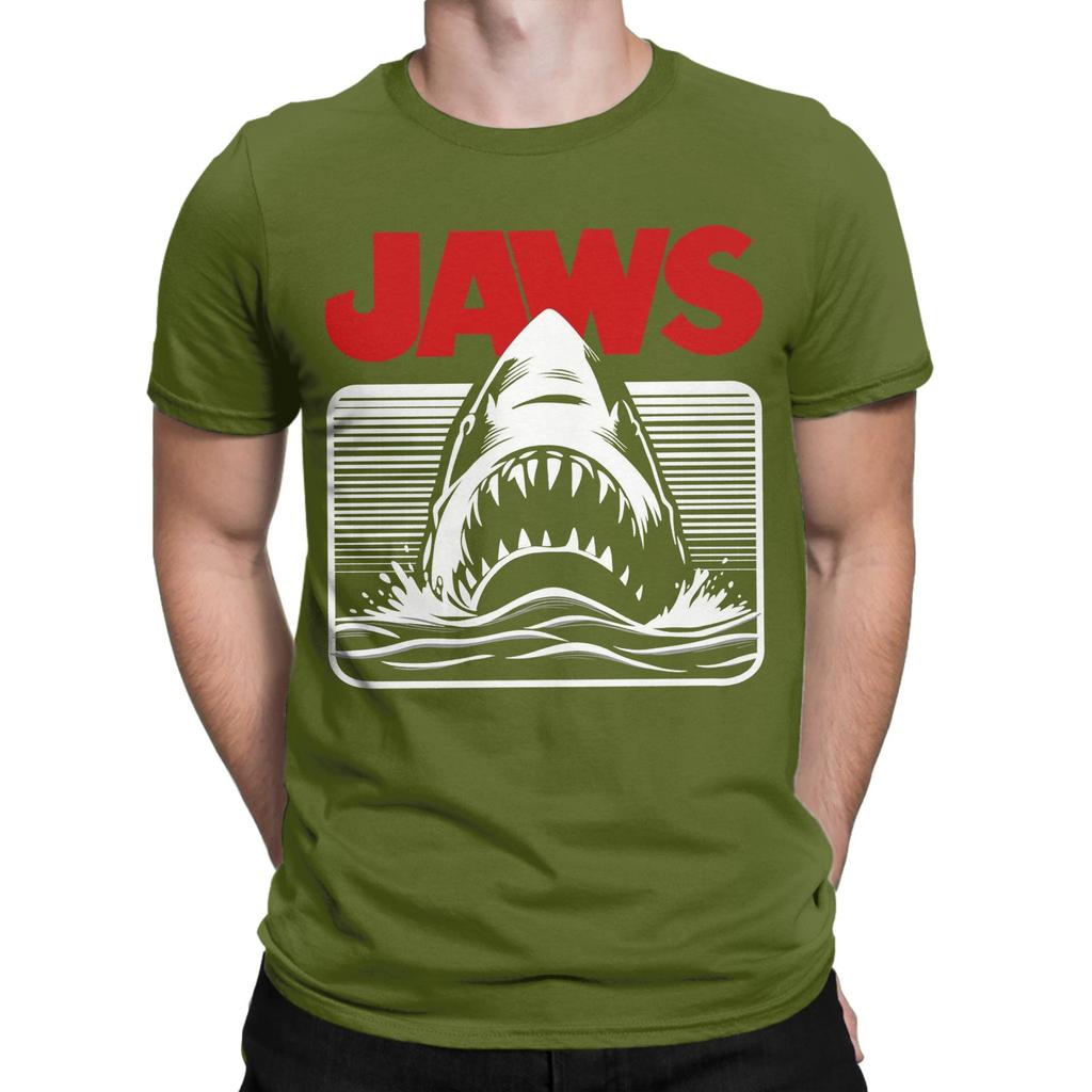 Movie Jaws 50th Anniversary T Shirt for Men Pure Cotton Novelty T-Shirt Crew Neck Tee Shirt Short Sleeve Clothing Adult