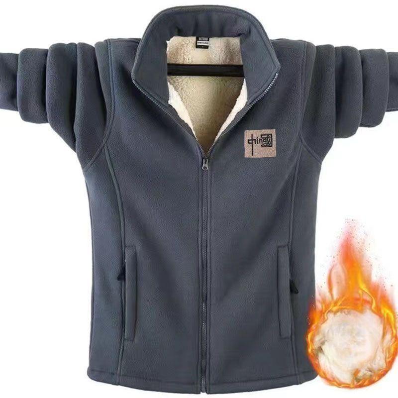 Polar Fleece Jacket Pánsky hrubý sveter Pánska pohodlná bavlnená fleece voľná veľká veľkosť jesenná a zimná polar fleecová bunda 4XL sivá