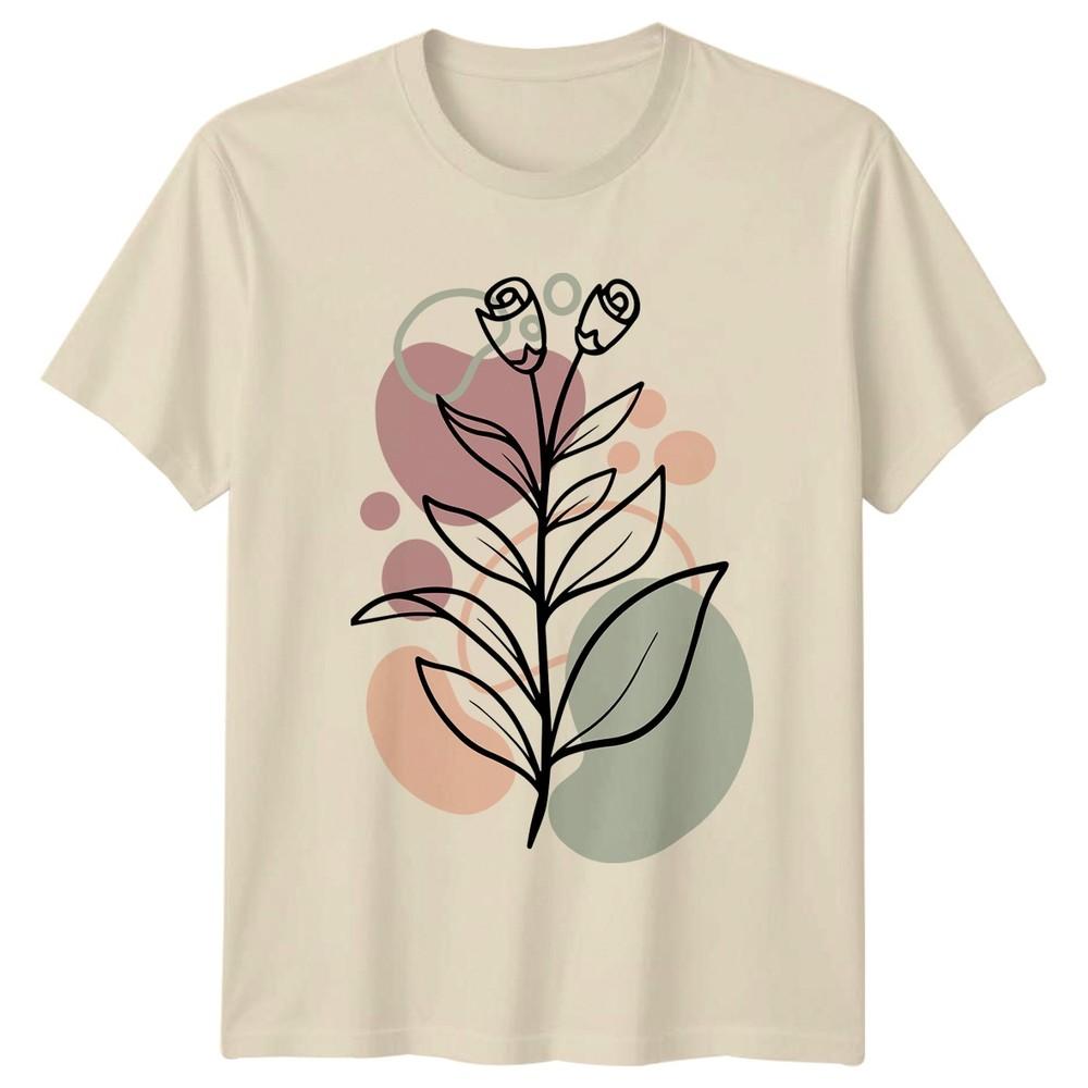 Minimalist Aesthetic Botanical Line Art Unisexs TShirt Abstract Boho Floral