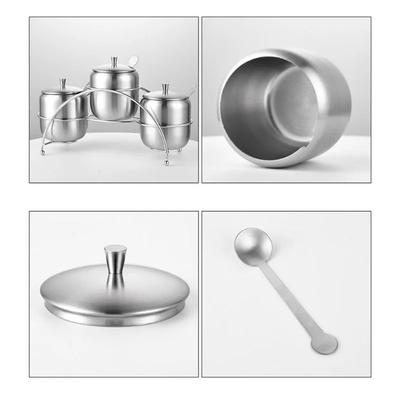 1 Set 350ml Edelstahl Zuckerdose Kaffee Gewürzglas Würztiegel Gewürzbehälter Vorratsdose Essig- und Ölflasche mit Deckel und Löffel