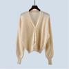Wool Mohair Spring & Fall Women's Knitting Sweater Lazy Style Long Sleeve Pure Color Cardigan Plaid Loose Elastic Outwear
