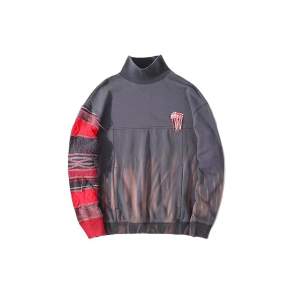 Li Ning Spliced Pattern Embroidered Pullover Stand Collar Long Sleeve Sweatshirt Men Sweatshirt Gray AWDR725-2