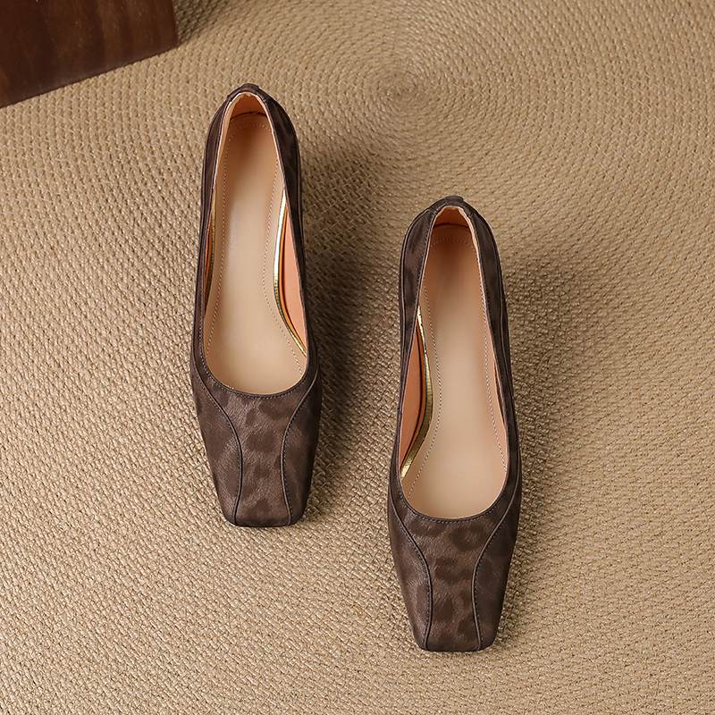 Krazing Pot Vintage Full Grain Leather Summer Autumn Thick High Heels Party Shoes Women Square Toe Leopard Prints Pumps
