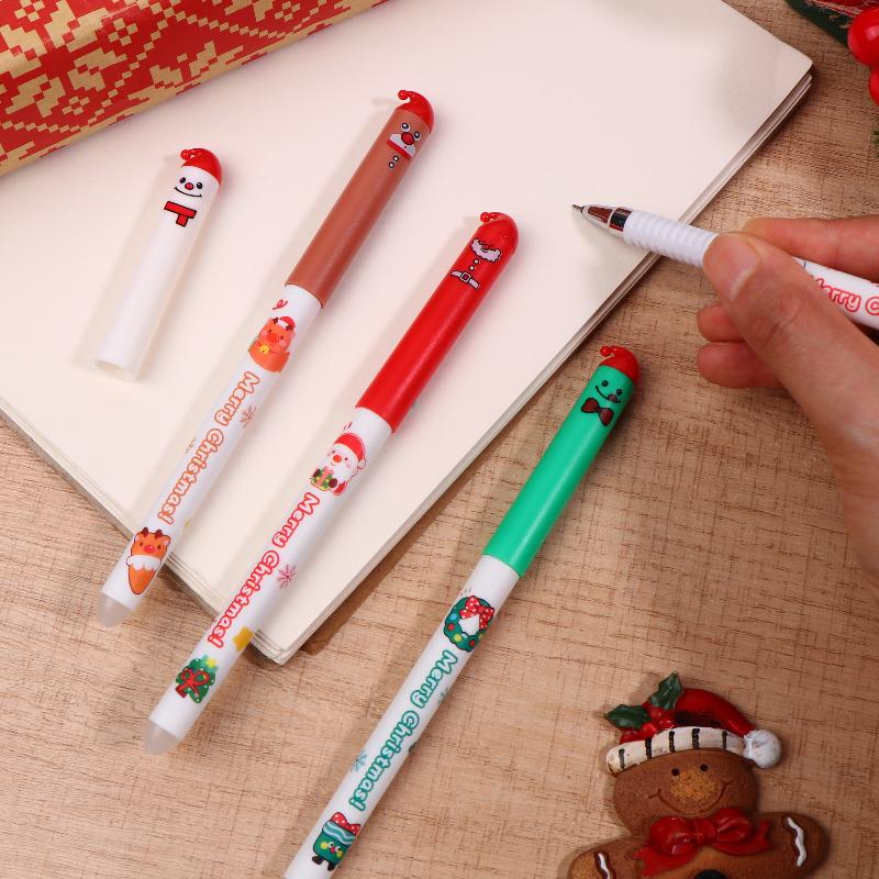 4Pcs Cartoon Christmas Santa Claus Snowman Elk Erasable Gel Pen Cute 0.5Mm Blue/Black Ink Signature Pens School Supplies