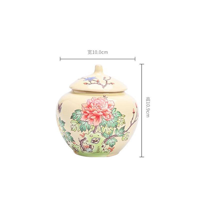Chinese-style Ceramic Peony Tea Canister Portable and Moisture-proof Also for Candy Home Nuts Coffee Beans and Herbal Storage