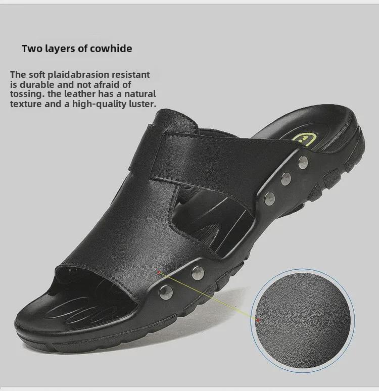 Men's Large Size Breathable Leather Sandals (Sizes 45-52) with Soft Soles, Wide Fit, and Flip Flop Style.