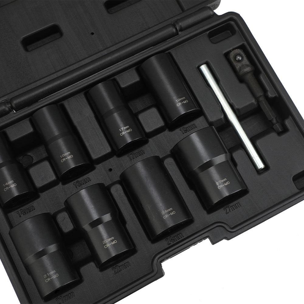 Bolt Extractor Set, 10 Piece Lug Nut Remover Socket Tool, 12Inch Drive Bolt Nut Extractor Kit,