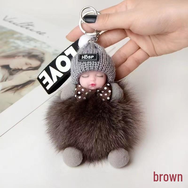 Exquisite Handmade Plush Sleeping Doll Pendant with Faux Mink Fur, Perfect as a Backpack Accessory