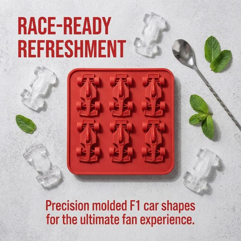 F1 Ice Mold Formula Racing Car Silicone Ice Cube Tray 6-Cavity 3D Race Car Shape BPA Free Food Grade Easy Release Slow Melting