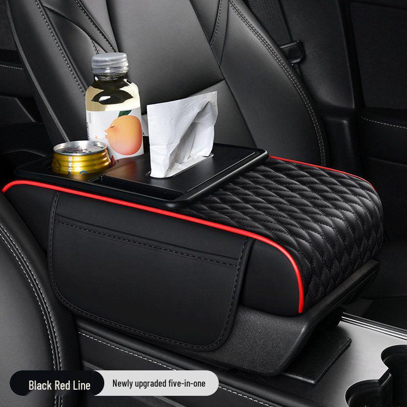 5-in-1 Leather Car Armrest Cushion with Storage & Tissue Holder