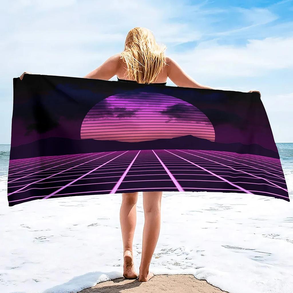 Cyberpunk Style Neon Microfiber Beach Towel, Extra Large Beach Towels Oversized, Lightweight Pool Towels,Quick Dry Bath Towels