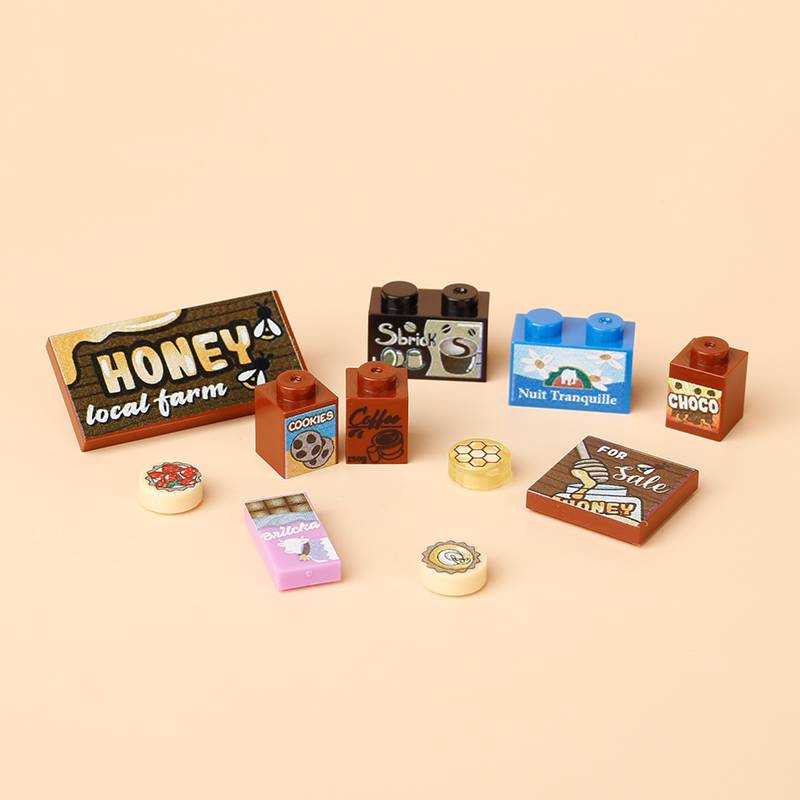 City Food Building Blocks Character Accessories Printing Set Fish Mushroom Fruit Burger Refrigerator Hot Dog Pizza Basin Toy