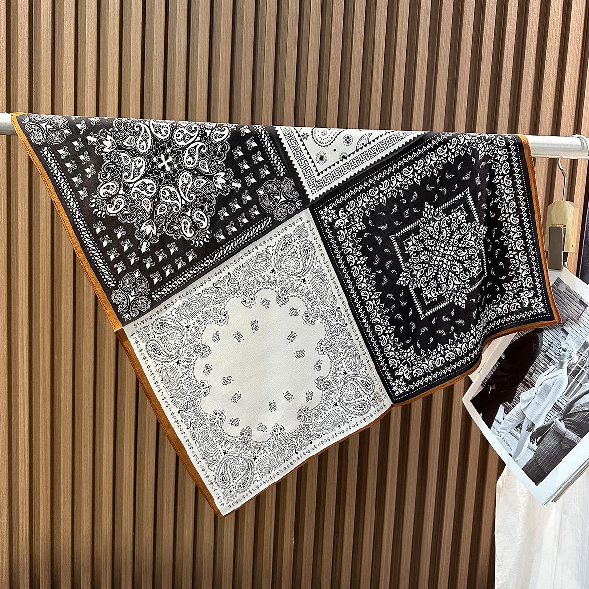 Black cashew flower silk scarf, universal for women in all seasons, 100% mulberry silk 70 square scarf, white neck scarf 65*65cm