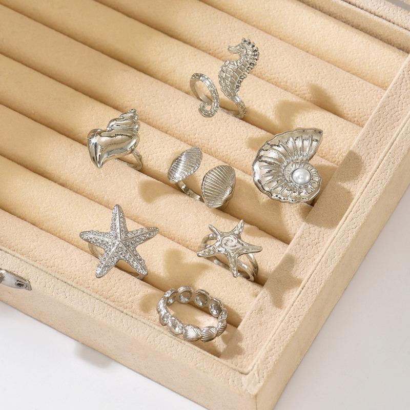 K Gold Ring Set, Jewelry Women's Ocean Wind Niche Exaggerated Stacking Design Ring