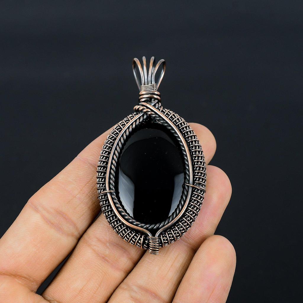Black Onyx Jewelry, 999 Copper Wire Wrapped Pendant Handmade Gemstone Jewelry, Gifts For Wife Brand New Pendant
