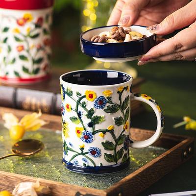Begonia Cup Household Mug Retro Ceramic Teacup with Lid Exquisite Water Cup Office Breakfast Cup Couple Cup