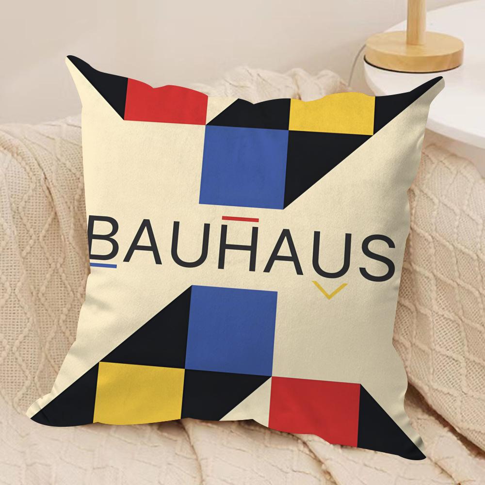 Abstract B-Bauhaus Geometry Cushion Cover Soft Plush Fabric Double-Sided Printed Sofa Cushion Cover for All Seasons Home Decor