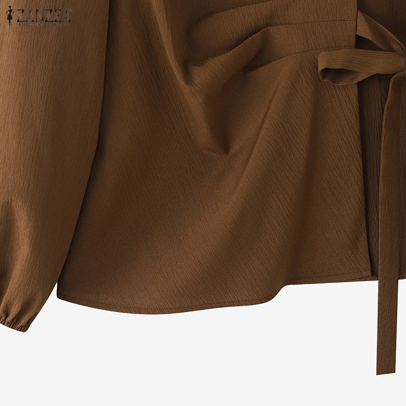 ZANZEA Dámská ležérní jednobarevná halenka s kulatým výstřihem s dlouhým rukávem