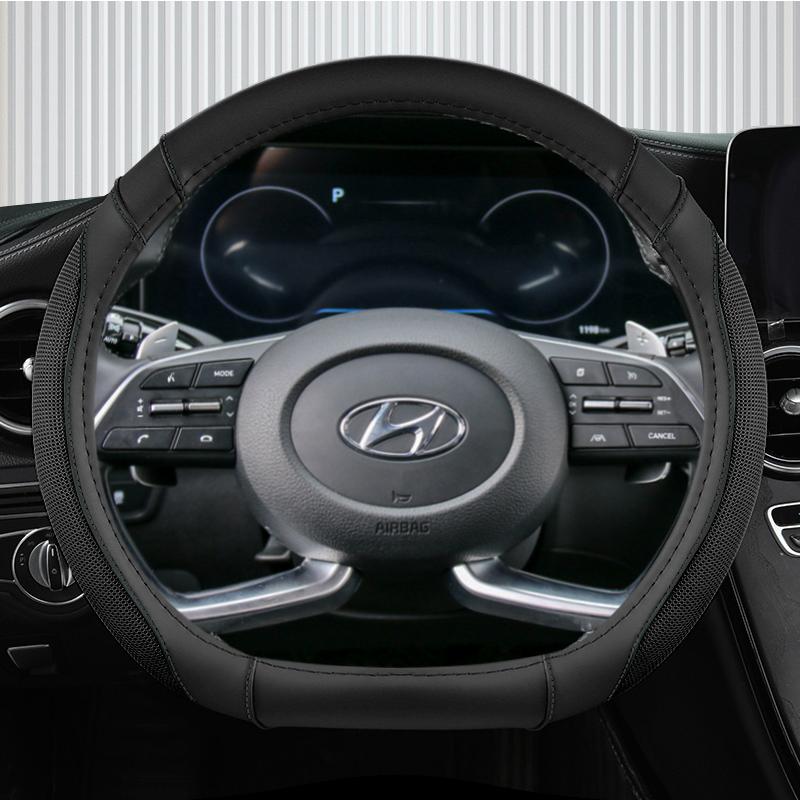 Ice Silk +Leather D Shape Car Steering Wheel Cover For Hyundai Creta II 2021 2022 Auto Accessories