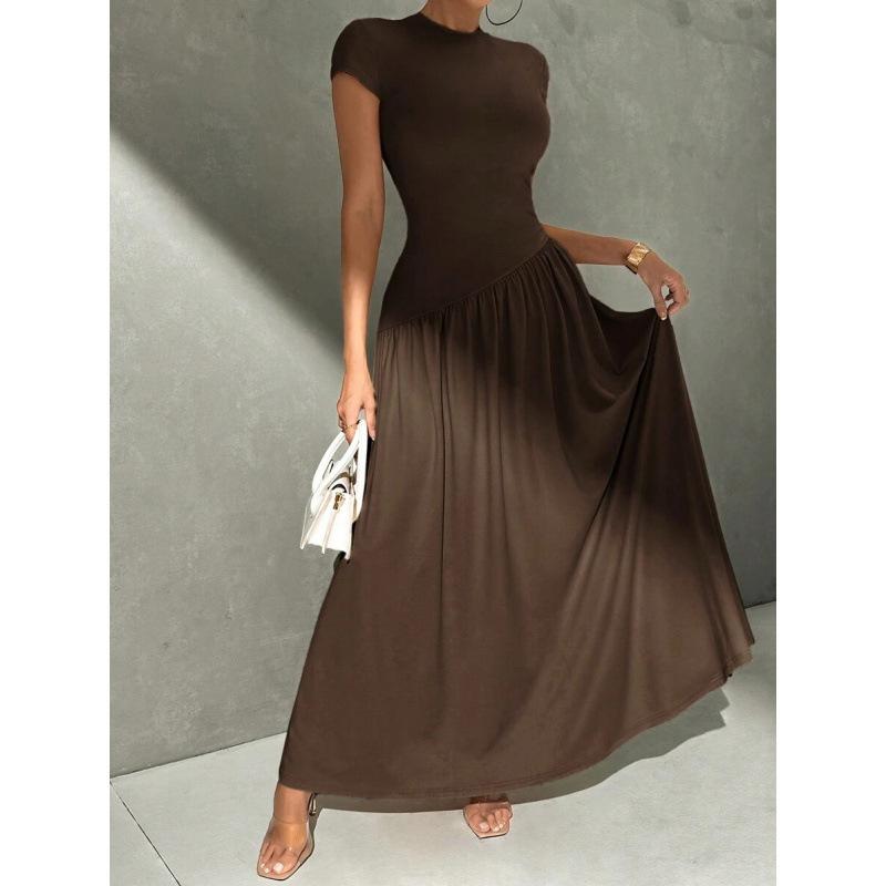 Europe, America 2026 summer new simple asymmetrical stand-up collar short-sleeved A-word casual dress women