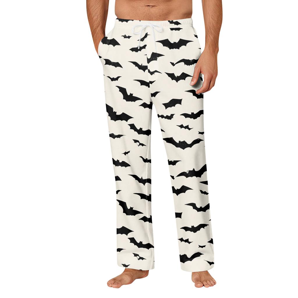 Men's Halloween Print Pocket Straight Casual Pants Home Pajama Pants