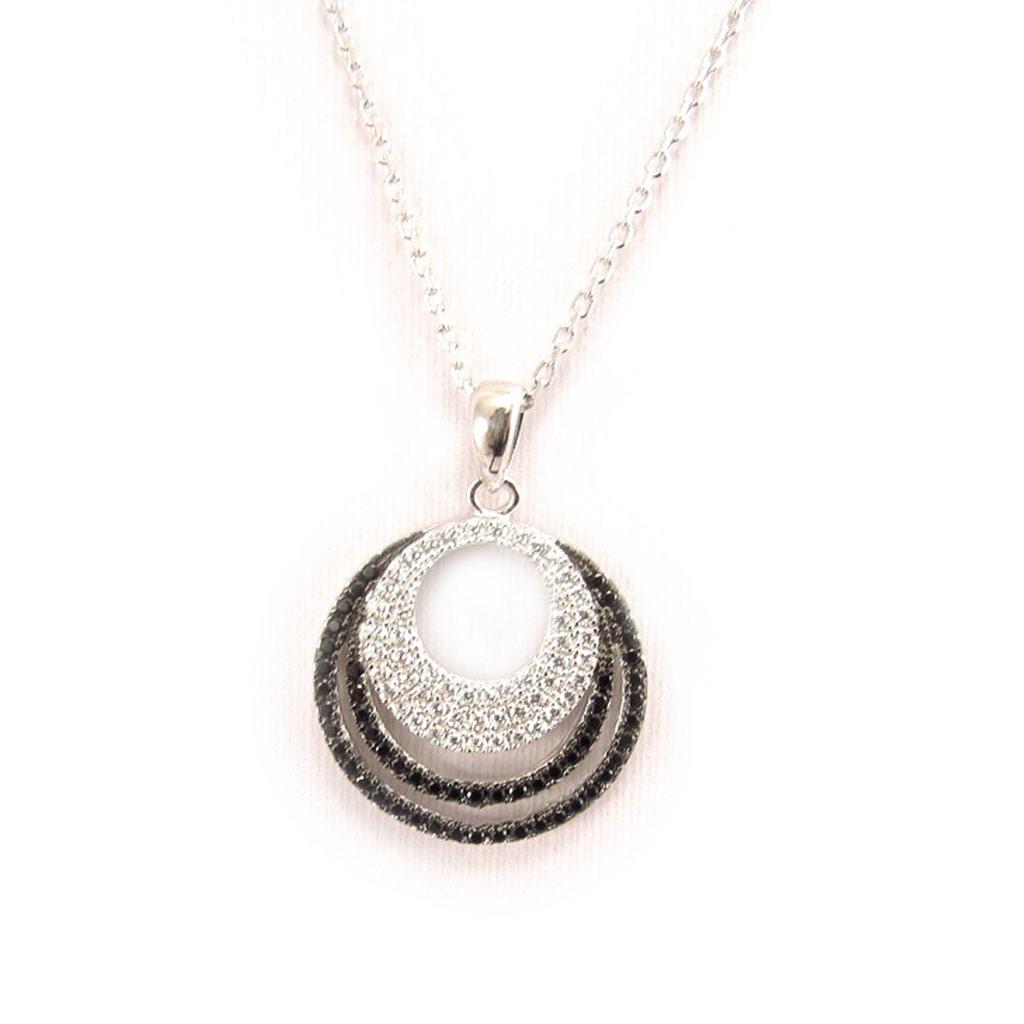 Altesse [L0182] - Silver Necklace 'Scarlett' Black White