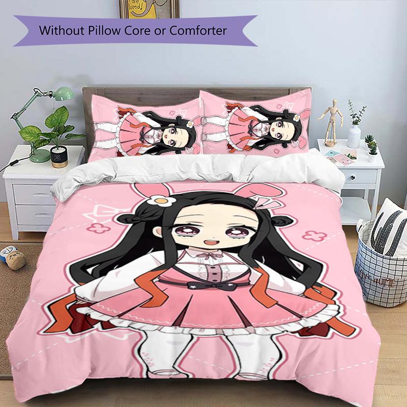 3pcs Demon Slayer Nezuko2 Pattern Bedding Set Duvet Cover Set Includes Duvet Cover &pillowcases, Perfect All Season Bedroom Decoration & Gift