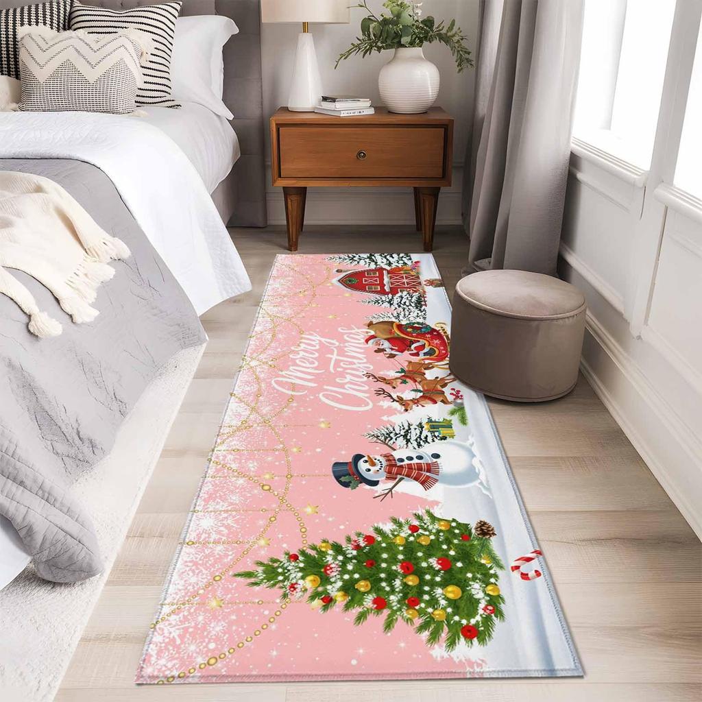 Rosa Flurläufer Teppich 2'x6' Weihnachten Waschbar Rutschfest Weihnachts-Fußmatten für Küche Badezimmer Waschküche Heimdeko
