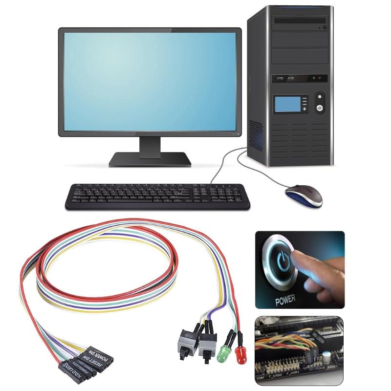 Desktop Computer Case Power Reset HDD Button Switches Cable, 26" with Redness Green LED Lights, 2 Pin Connectors