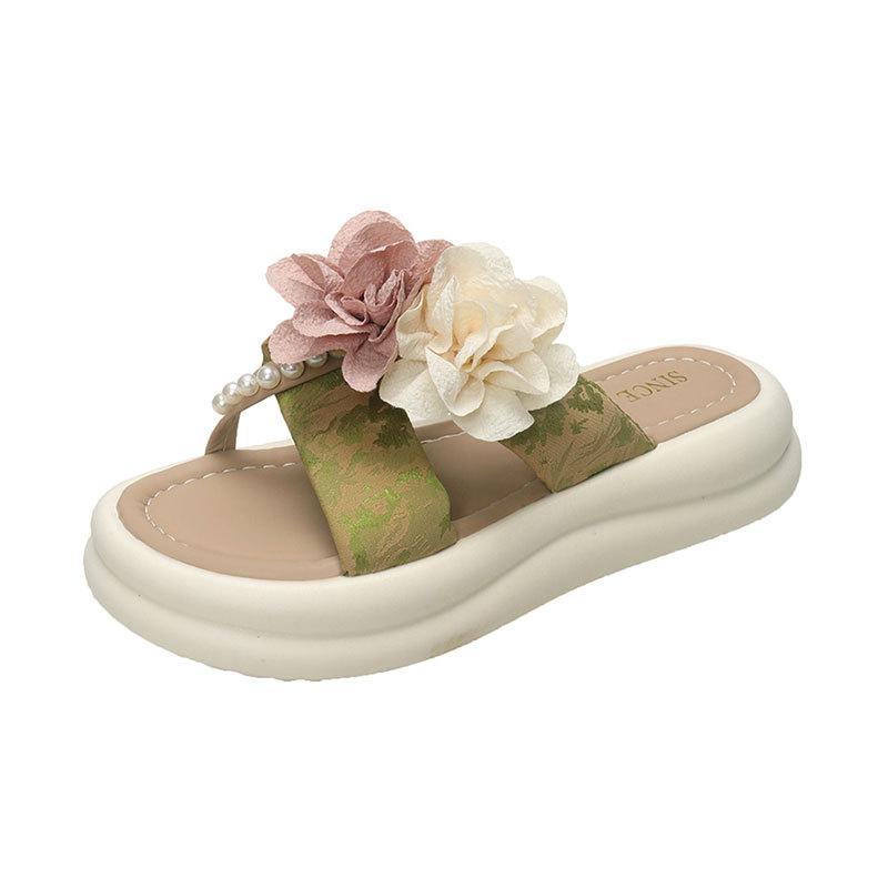 Platform slippers women's summer wear 2025 new flower women's shoes fairy wind summer with skirt sandals woman