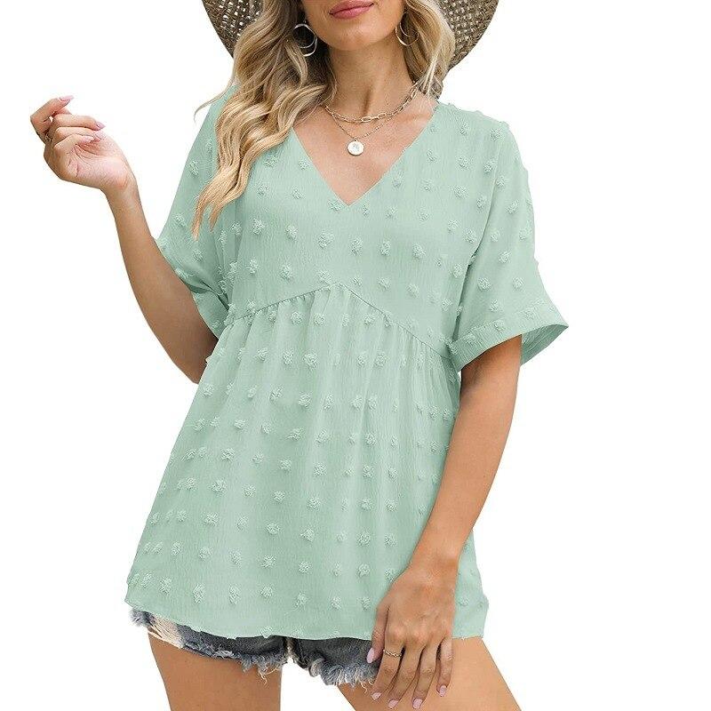 2023 Summer V-Neck White Blouse Elegant Clothes Casual Loose Flare Half Sleeve Chiffon Shirt Fashion Tops Blusas De Mujer 26480