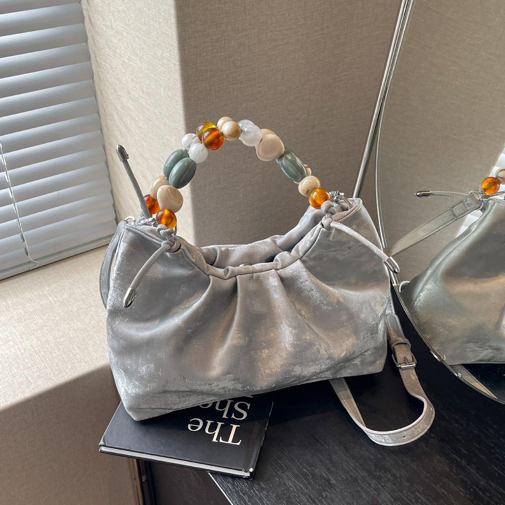 Exquisite Colorful Beaded Crossbody Bag  New Women's Soft PU Magnetic Buckle Closed Underarm Bags Leisure Vacation Handbag