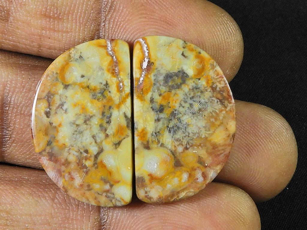 36Cts.Natural Leopard Skin Jasper Matched Pair Handmade Gemstone 16X25X04 MM SK-795