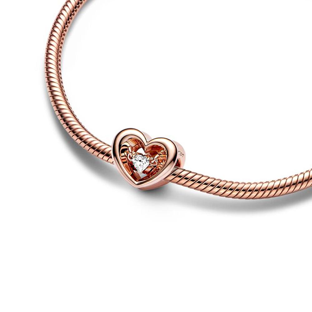 Radiant Heart & Floating Stone Charm Beads SS925 Silver Fantasy Romantic Jewelry For Women's DIY Bracelet
