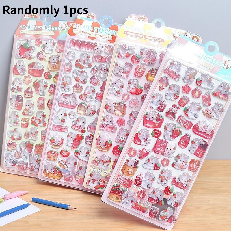 Cartoon 3D Rabbit Bonbon Drop Stickers Cute Diy Mini Kawaii Puffy Stickers Scrapbook Laptop Phone Case Crystal Stickers
