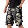 Pantaloncini Cargo da Uomo con Coulisse in Vita e Tasche con Stampa Teschio e Rosa Tema Halloween Vestibilità Larga Stile Streetwear