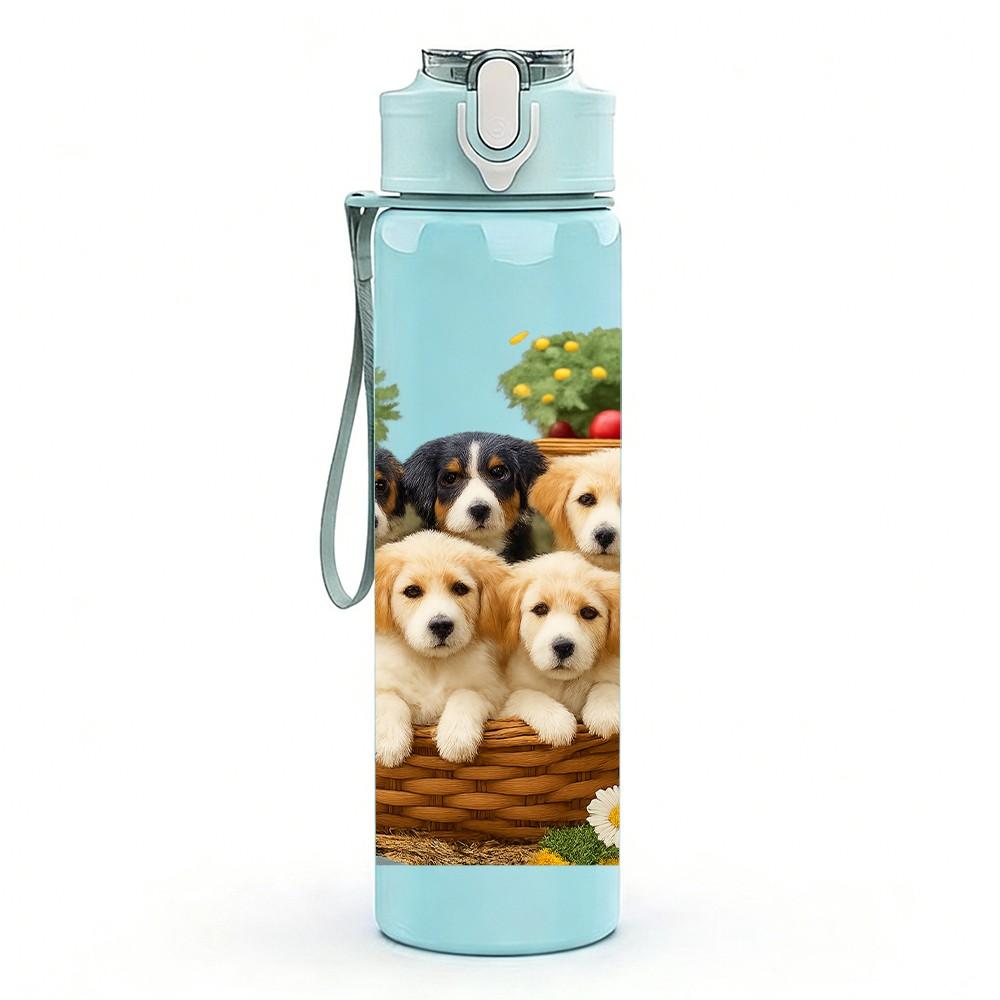 1PC Puppy Nest Family Group Print 750ml Color Plastic Sports Water Bottle Leakproof Flip Straw Lid For Sports Office Home Use