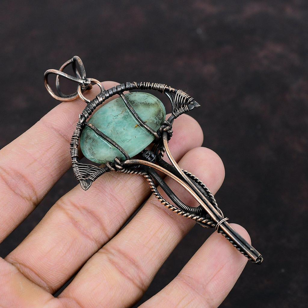 Amazonite Pendant Copper Wire Wrapped Gemstone Pendant Real Amazonite Jewelry Ethnic Style Pendant Handmade Copper Jewelry Anniversary Gift