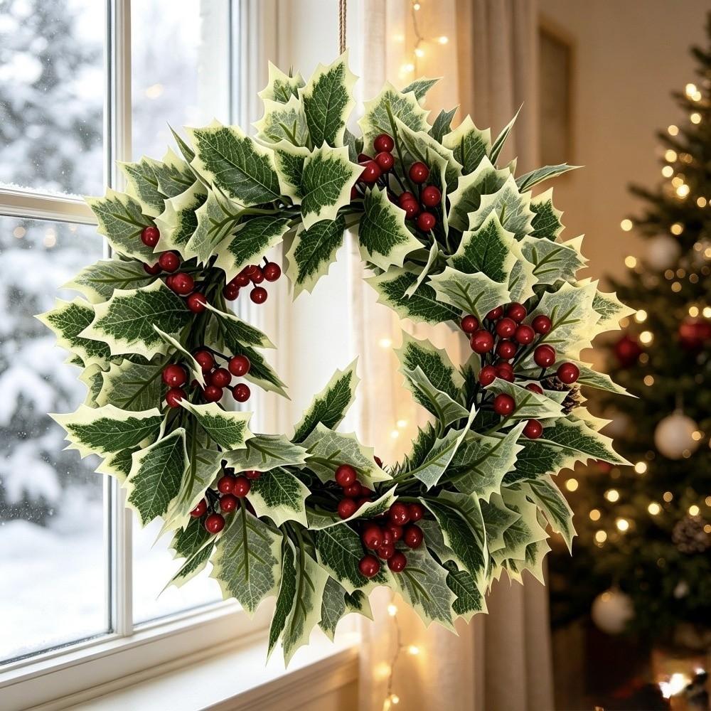 Realistic Artificial Berries Wreath Green Leaves Artificial Garland  Home Xmas Decor